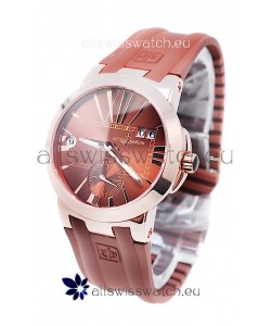 Ulysse Nardin Executive Dual Time Japanese Replica Rose Gold Watch in Brown Dial