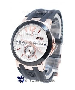Ulysse Nardin Executive Dual Time Japanese Replica Rose Gold Watch in Black Bezel