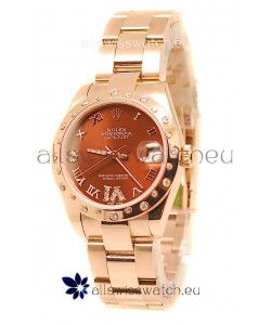 Rolex Datejust Swiss Replica Rose Gold Watch in Brown Dial - 36MM