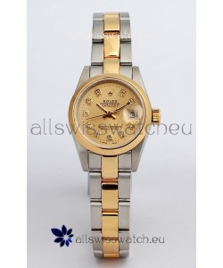 Rolex DateJust - Two Tone Ladies Swiss Replica Watch in Gold Dial