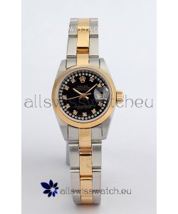 Rolex DateJust - Two Tone Ladies Swiss Replica Watch in Black Dial