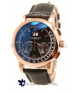 A. Lange & Sohne Datograph Flyback Swiss Replica Rose Gold Watch in Black Dial