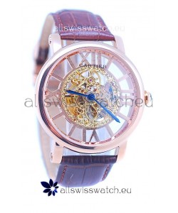Ronde De Cartier Skeleton Rose Gold Japanese Watch 