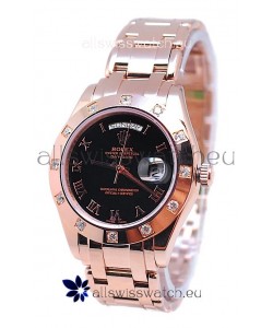 Rolex Day Date Rose Gold Japanese Replica Watch in Black Dial