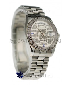 Rolex Day Date Silver Japanese Mens Watch in Diamond Dial