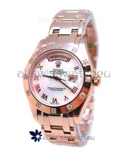 Rolex Day Date White Mother of Pearl Japanese Replica Watch in Roman Markers