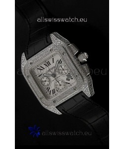 Cartier Santos Swiss Replica Watch with Diamonds Embedded Casing