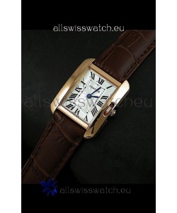 Cartier Louis Japanese Replica Ladies Rose Gold Watch in BrownStrap