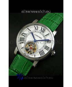 Cartier Ronde de Tourbillon Japanese Replica Watch in Green Strap