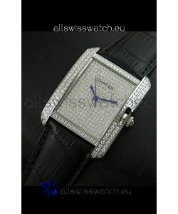 Cartier Tank Anglaise Ladies Replica Watch in Steel/Black Strap