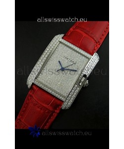 Cartier Tank Anglaise Ladies Replica Watch in Steel/Red Strap