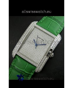 Cartier Tank Anglaise Ladies Replica Watch in Steel/Green Strap