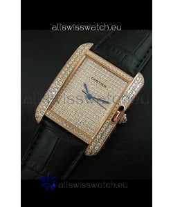 Cartier Tank Anglaise Ladies Replica Watch in Gold Case/Black Strap