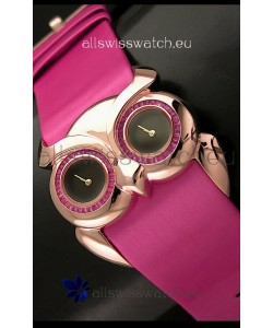 Chopard Animal World Ladies Owl Black Dial Watch in Pink Strap