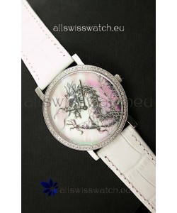 Piaget Mecanique Dragon Replica Watch in White Leather Strap