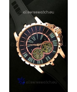 Roger Dubuis Chronoexcel Japanese Replica Automatic Rose Gold Watch in Blue Dial