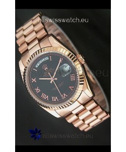 Rolex Day Date Swiss Rose Gold Watch in Black Dial
