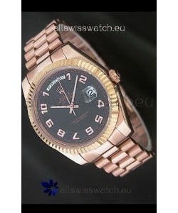Rolex Day Date Japanese Replica Steel Watch in Black Dial