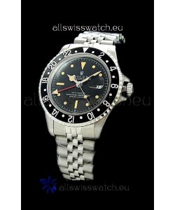 Rolex GMT Master Swiss Replica Steel Watch in Black Bezel