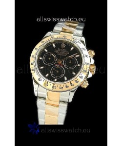 Rolex Oyster Cosmograph Swiss Replica Two Tone Gold Watch in Black Dial