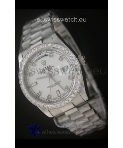 Rolex Day Date Just Japanese Replica Watch in Full Diamond Bezel