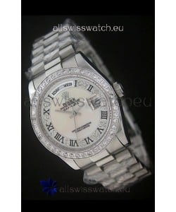 Rolex Day Date Just Japanese Replica Watch in Mop Scream White Dial