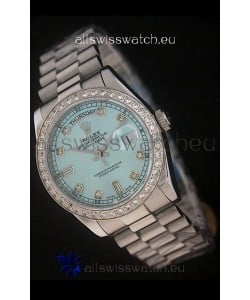 Rolex Day Date Just Japanese Replica Watch in Light Blue Dial