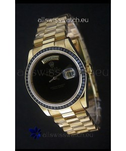 Rolex Day Date Just Japanese Replica Yellow Gold Watch in Black Dial