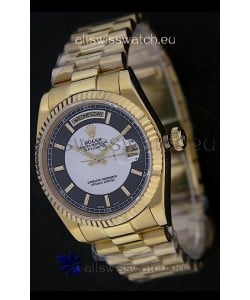 Rolex Day Date Just Japanese Replica Yellow Gold Watch in Black & White Dial