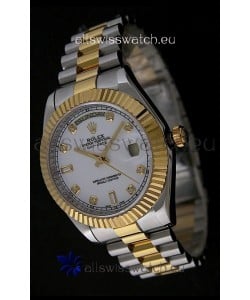 Rolex Day Date Just Japanese Replica Two Tone Gold Watch in White Dial