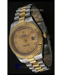 Rolex Day Date Just swiss Replica Two Tone Gold Watch in Golden Stripe Pattern Dial 