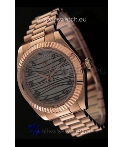 Rolex Oyster Perpetual Day Date Japanese Replica Pink Gold Watch in Waves Pattern Dial