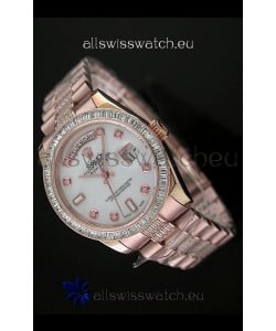 Rolex Oyster Perpetual Day Date Swiss Rose Gold Automatic Watch in White Mother of Pearl Dial