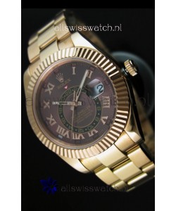 Rolex Sky-Dweller 18K Yellow Gold Watch in Brown Dial Roman Numerals