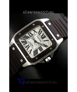 Cartier Santos Swiss Replica Automatic Watch in Brown Strap