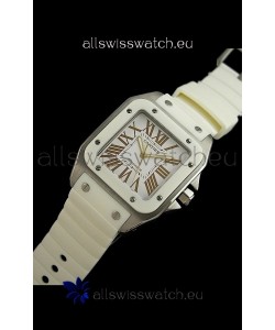 Cartier Santos Swiss Replica Automatic Watch in White Strap