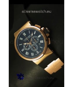 Ulysse Nardin Marine Chronograph Rose Gold Black Roman Black Dial - 1:1 Mirror Replica