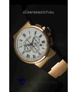 Ulysse Nardin Marine Chronograph Rose Gold White Roman Black Dial - 1:1 Mirror Replica