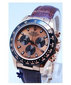 Rolex Daytona Chronograph MonoBloc Cerachrom Bezel Swiss Replica Watch in Rose Gold Plated Dial 
