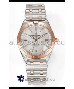 Breitling Chronomat 36MM 2 Tone Rose Gold Casing 1:1 Mirror Replica Watch Pearl Dial
