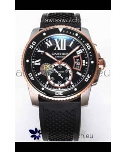 Calibre De Cartier Watch 42MM Black Dial Two Tone Steel Case - 1:1 Mirror Replica Watch