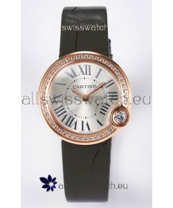Ballon Blanc De Cartier Super Clone Watch 30MM in Rose Gold Casing Green Strap