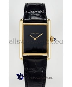 Tank Must Cartier Super Clone Edition 33.7MM Watch in Yellow Gold Casing Black Dial 