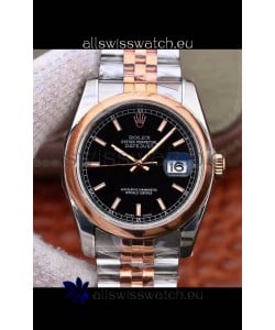 Rolex Datejust 36MM Cal.3135 Movement Swiss Replica Watch in 904L Steel Two Tone Casing Black Dial