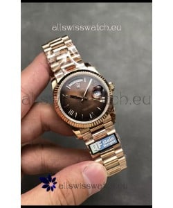 Rolex Day Date Super Clone Rose Gold Brown Dial Roman Numerals Watch 36MM - 1:1 Mirror Quality