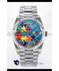 Rolex Day Date Emoji Jig-Saw Puzzle Stainless Steel Casing Swiss Replica Watch 