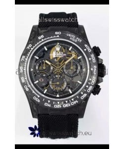 Rolex Daytona Super Clone DiW Skeleton Carbon Edition Watch - Forged Carbon Casing Black Strap 1:1 Mirror Replica