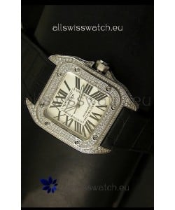 Cartier Santos 100 1:1 Mirror Replica Steel Diamonds Watch Mens Size 42MM