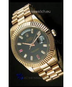 Rolex Day Date II 41MM Swiss Replica Watch - Black Dial - 1:1 Mirror Replica Watch 