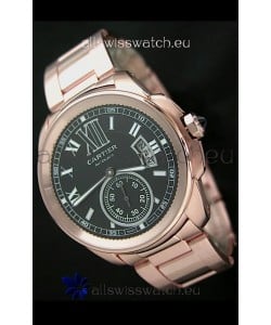 Calibre De Cartier Japanese Automatic Replica Rose Gold Watch in Black Dial